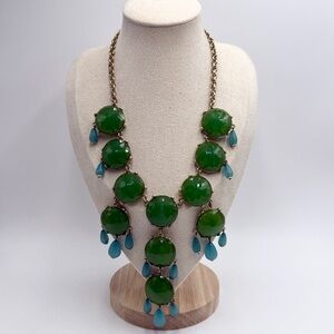 Joan Rivers Green Cabochon Statement Necklace with Teal Drop Accents